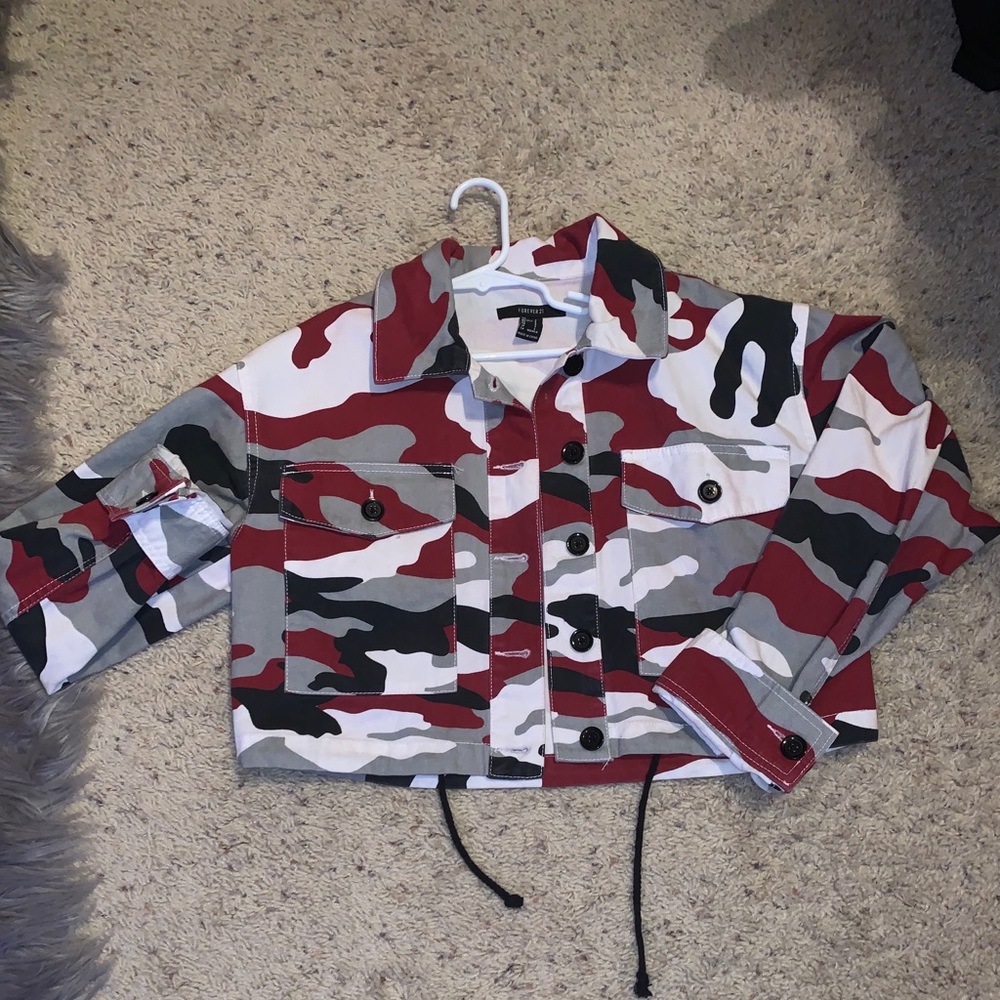 camo cropped jean jacket